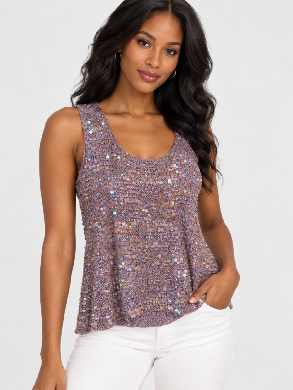 Melanie Lyne Sequin Knit Tank Top β Size L β Never Worn